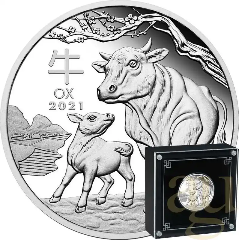 Günstig 1 Unze Silbermünze Australien Lunar III Ochse 2021 - polierte platte - High Relief