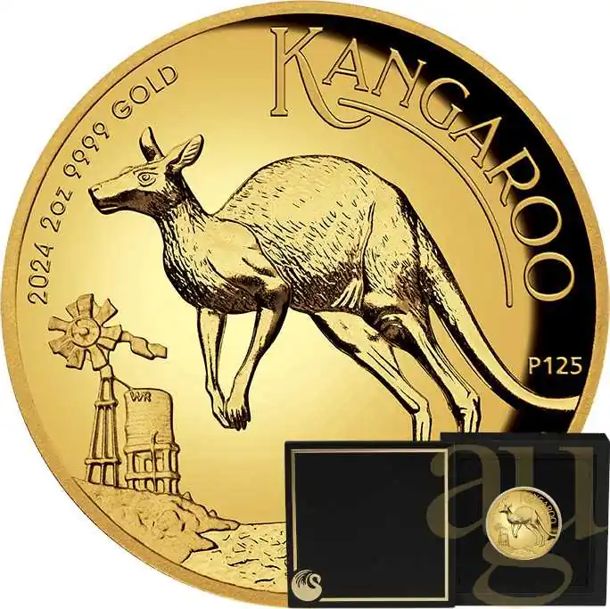 Expressversand 2 Unzen Goldmünze Australien Känguru 2024 - High Relief - polierte Platte