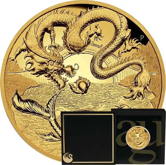 1 Unze Goldmünze Australien Drache & Koi 2023 - High Relief - polierte Platte Online Kaufen