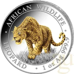 1 Unze Silbermünze Somalia African Wildlife Leopard 2023 - teilvergoldet Nur Heute