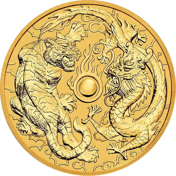 Preisreduziert 1 Unze Goldmünze Australien Chinese Myths and Legends Drache & Tiger 2019