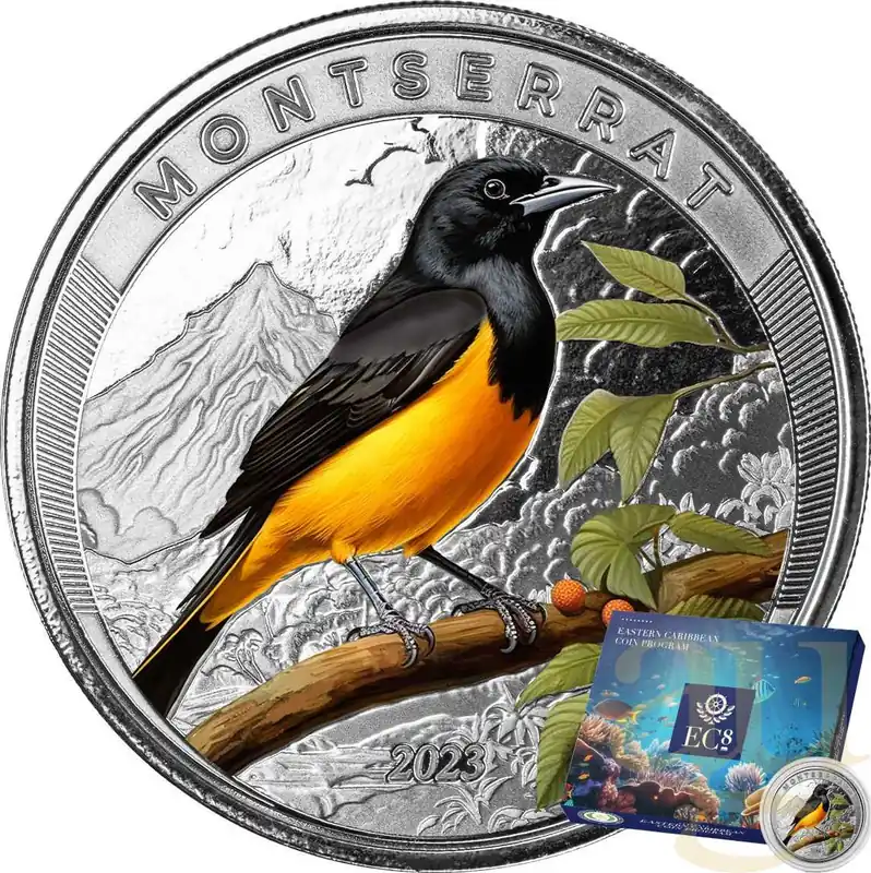 Günstig 1 Unze Silbermünze EC8 Montserrat - Oriole Bird 2023 - coloriert