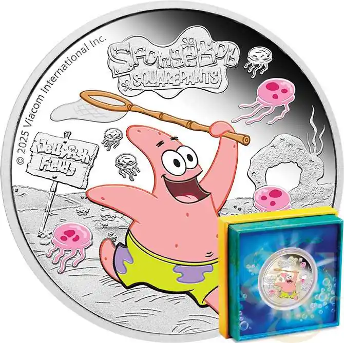 Wochenendangebot 1 Unze Silbermünze Tuvalu Patrick Star 2025 coloriert - polierte Platte