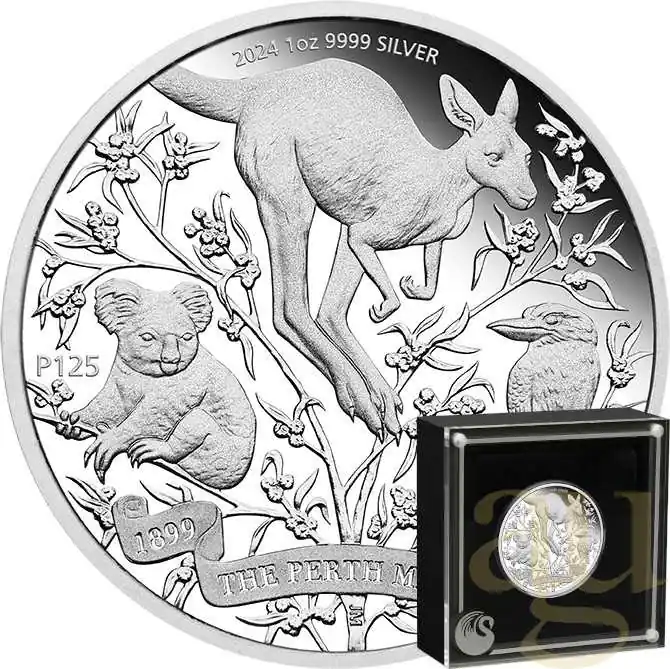 Begrenztes Angebot 1 Unze Silbermünze Australien 125 Jahre Perth Mint 2024 - Proof