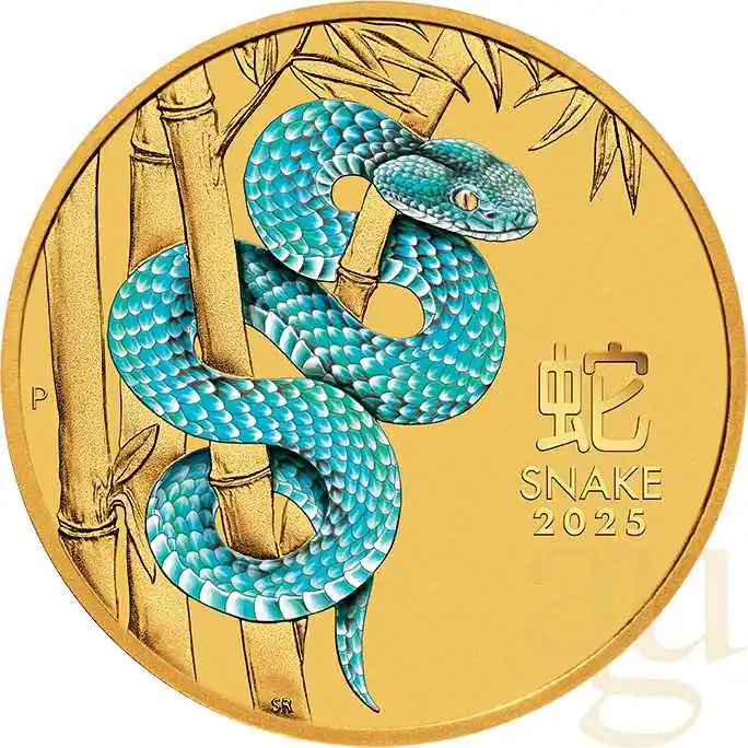 1/10 Unze Goldmünze Australien Lunar III Schlange 2025 - coloriert Kostenloser Rückversand