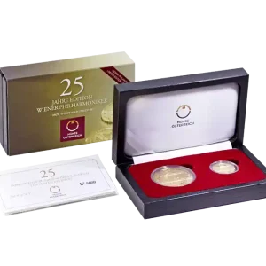 Kostenfreie Lieferung 1,25oz Goldmünzenset Wiener Philharmoniker 2014 polierte Platte - 25 Jahre