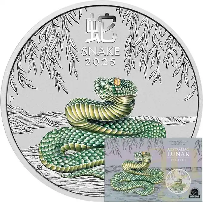 1 Unze Silbermünze Australien Lunar III Schlange 2025 ANDA Special coloriert - Coincard Super-Preis