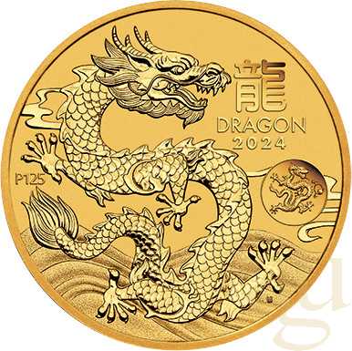 1 Unze Goldmünze Australien Lunar III Drache 2024 - Privy Mark Drache Sichere Zahlung