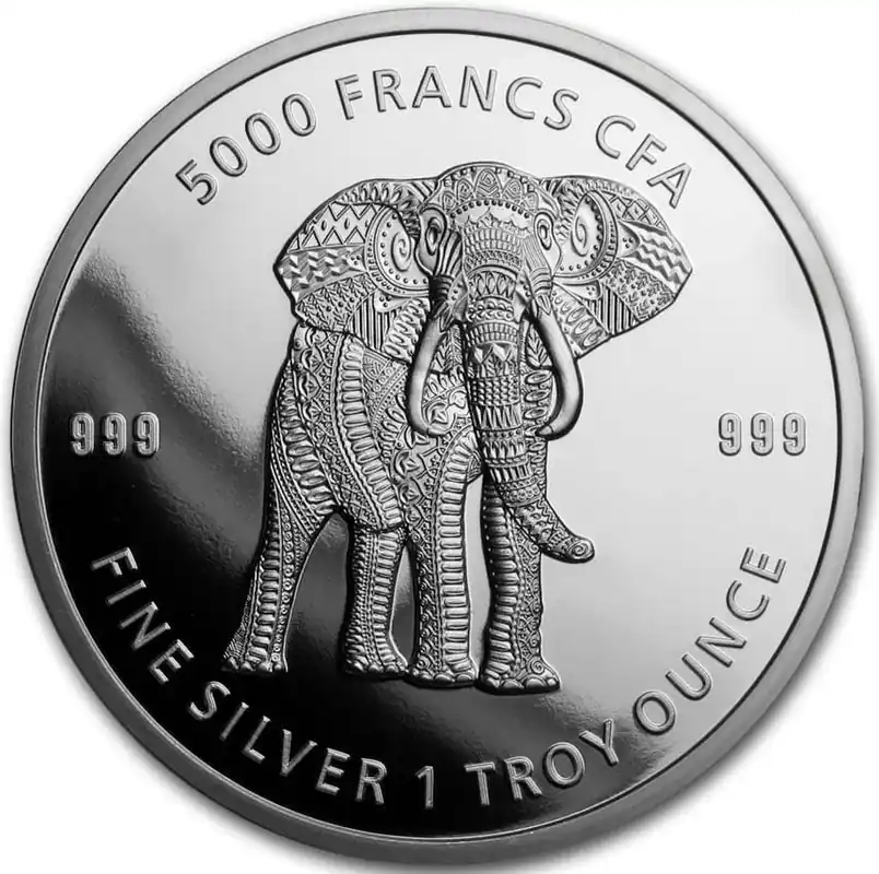 Meistverkauft 1 Unze Silbermünze Republic of Tschad Mandala Elefant 2019
