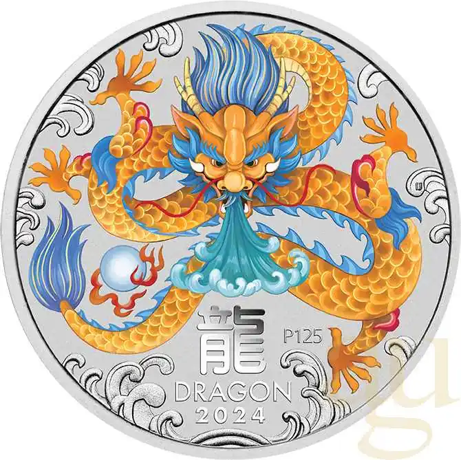 Hochwertig 1/2 Unze Silbermünze Australien Lunar III Drache 2024 - coloriert