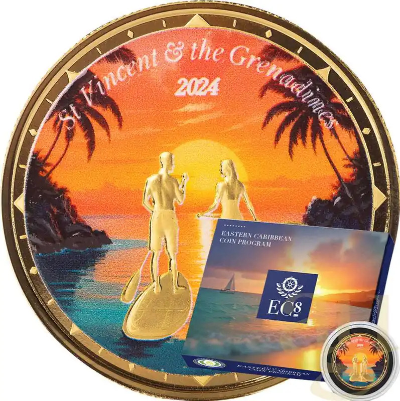 1 Unze Goldmünze EC8 St. Vincent & The Grenadines - Paddleboard Couple 2024 - coloriert Jetzt Bestellen