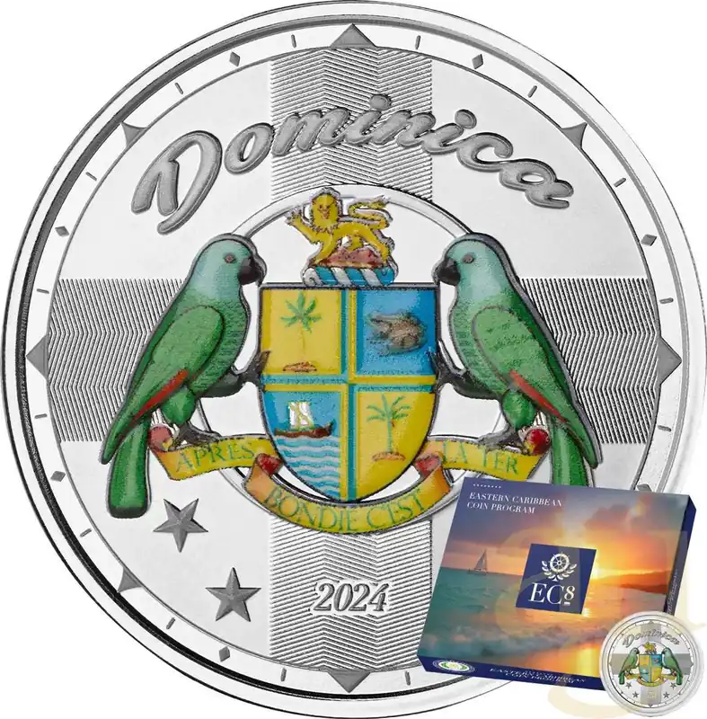 1 Unze Silbermünze EC8 Dominica - Coat of Arms 2024 - coloriert Großhandel