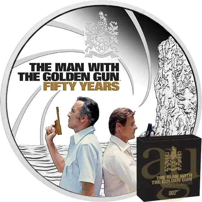 Hochwertig 1 Unze Silbermünze Tuvalu James Bond 007 - The Man with the Golden Gun - coloriert - proof 2024