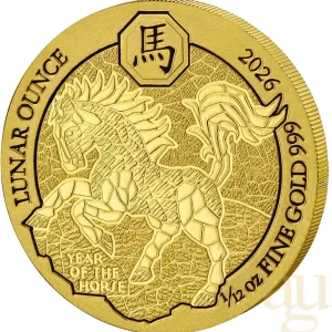 1/12 Unze Goldmünze Ruanda Lunar Pferd 2026 Mengenrabatt