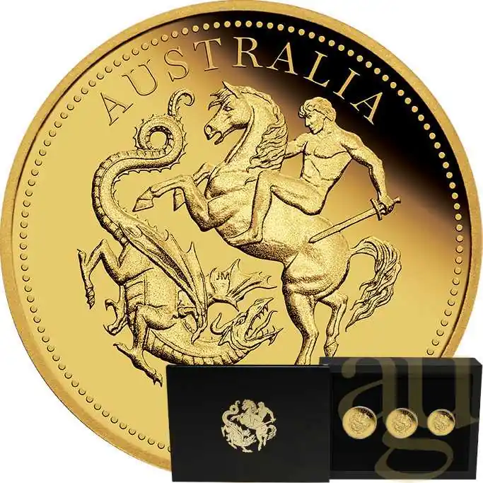 Saisonangebot The Perth Mint 125 Jahre Australian Sovereign 2024 Goldmünzen - polierte Platte - Three Coin Set