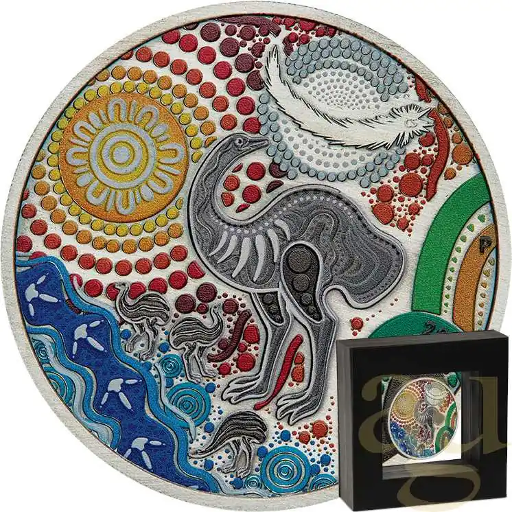 Solange Der Vorrat Reicht 2 Unzen Silbermünze Australien Emu Utingat 2025 Antik Finish - coloriert