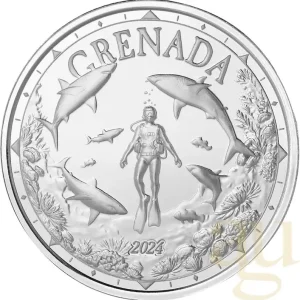 Hochwertig 1 Unze Silbermünze EC8 Grenada - Shark Diver 2024