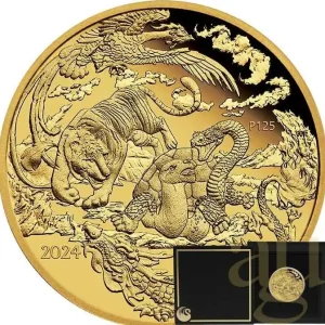 Versand Am Gleichen Tag 1 Unze Goldmünze Australien Chinese Myths and Legends Four Guardians 2024 - polierte Platte