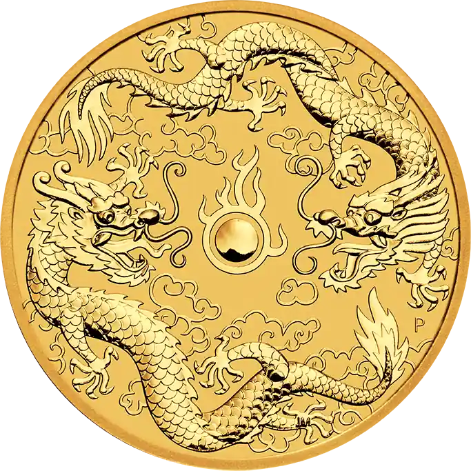 Neu 1 Unze Goldmünze Australien Chinese Myths and Legends Drache & Drache 2020