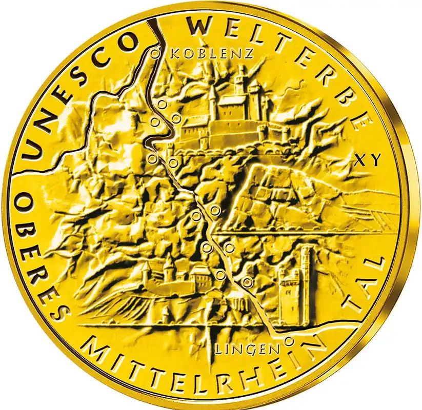 1/2 Unze Goldmünze - 100 Euro Oberes Mittelrheintal 2015 (J) Sale