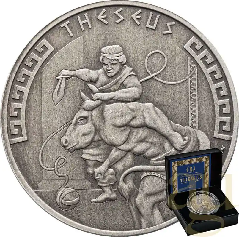 Schnäppchen 1 Unze Silbermünze Niue Heroes of Greek Mythology - Theseus 2024 - Antik Finish