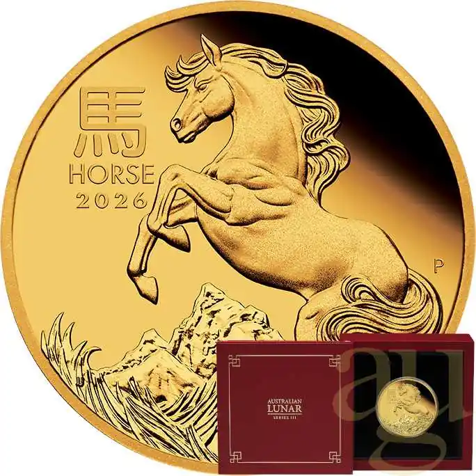Handgefertigt 1 Unze Goldmünze Australien Lunar III Pferd 2026 - polierte Platte