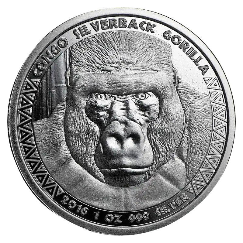 Must-Have 1 Unze Silbermünze Afrika Kongo Silberrücken Gorilla 2016