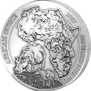 1 Unze Silbermünze Ruanda Flusspferd 2017 Letzte Chance