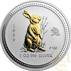 Neue Ware 1 Unze Silbermünze Australien Lunar I Hase 1999 teilvergoldet