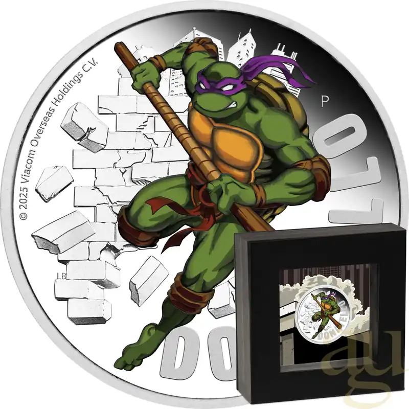 1 Unze Silbermünze Tuvalu Teenage Mutant Ninja Turtles Donatello 2025 coloriert - polierte Platte Preisreduziert