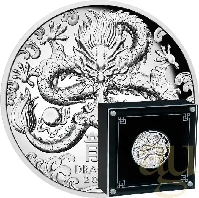 Sonderangebot 1 Unze Silbermünze Australien Lunar III Drache 2024 - polierte platte - High Relief