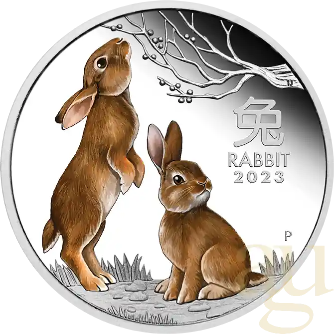 1 Unze Silbermünze Australien Lunar III Hase 2023 - polierte platte - coloriert Weltweiter Versand