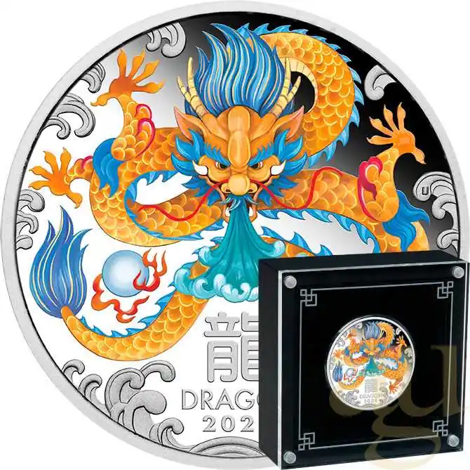 Neu Im Sortiment 1 Unze Silbermünze Australien Lunar III Drache 2024 - polierte platte - coloriert