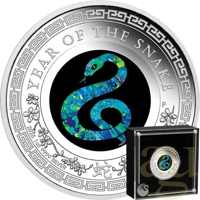Neuheit 1 Unze Silbermünze Australien Lunar III Opal Schlange 2025 - polierte platte