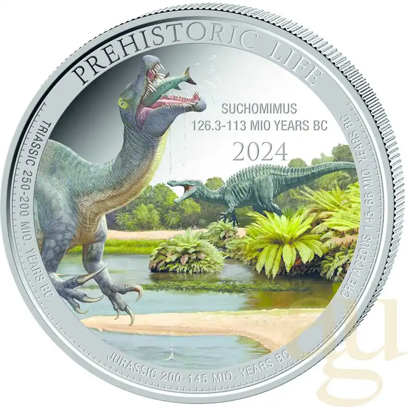 1 Unze Silbermünze Prehistoric Life II - Suchomimus 2024 coloriert Top-Seller
