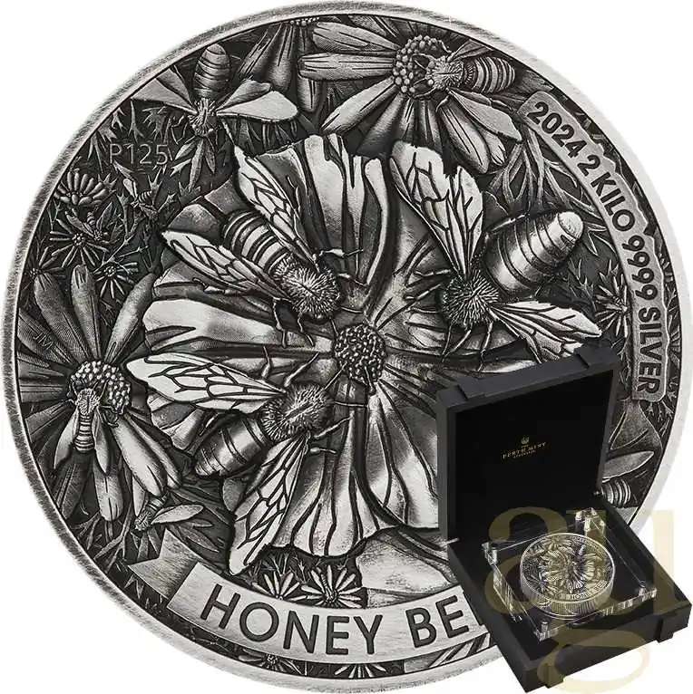 Kostenloser Rückversand 2 Kilogramm Silbermünze Australien Honey Bee 2024 - Antik Finish - High Relief