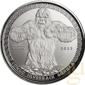 1 Unze Silbermünze Afrika Kongo Silberrücken Gorilla 2022 Echt