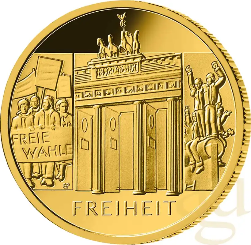 Gratis Versand 1/2 Unze Goldmünze - Säulen der Demokratie - 100 Euro Freiheit 2022 (J)