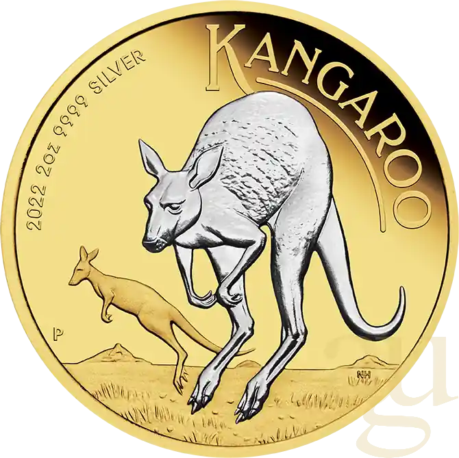 Letzte Chance 2 Unzen Silbermünze Australien Känguru 2022 teilvergoldet
