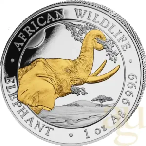 1 Unze Silbermünze Somalia Elefant 2023 - teilvergoldet Markenware
