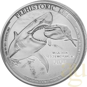 Highlight 1 Unze Silbermünze Prehistoric Life II - Megalodon 2025