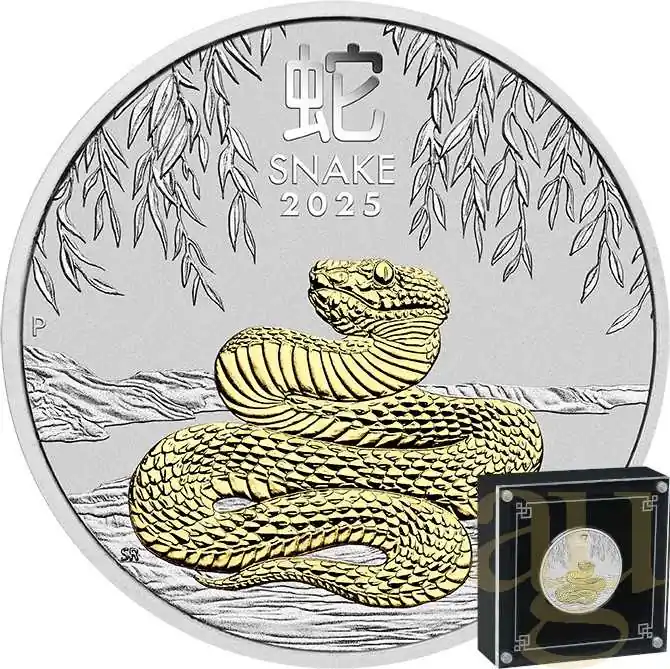 1 Unze Silbermünze Australien Lunar III Schlange 2025 teilvergoldet Knallerangebot