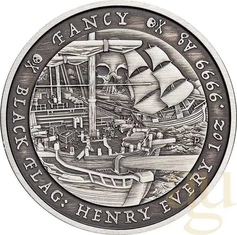 1 Unze Silbermünze Tuvalu - Black Flag - The Fancy 2023 Antik Finish Weltweiter Versand