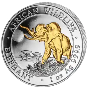1 Unze Silbermünze Somalia Elefant 2016 teilvergoldet Zertifiziert