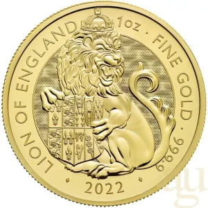 Kostenloser Rückversand 1 Unze Goldmünze Tudor Beasts Lion 2022