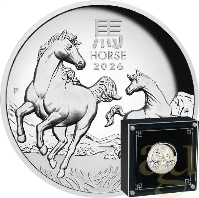 1 Unze Silbermünze Australien Lunar III Pferd 2026 - polierte platte - High Relief Sonderangebot