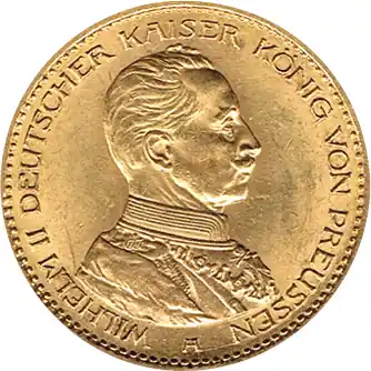 Heute Kaufen 20 Mark Goldmünze Wilhelm II von Preußen Uniform