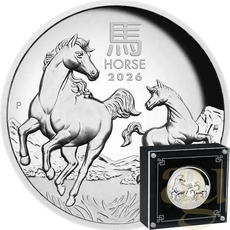 5 Unzen Silbermünze Australien Lunar III Pferd 2026 polierte Platte - High Relief Sonderangebot