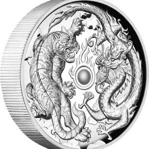 Preisreduziert 2 Unzen Silbermünze Australien Drache & Tiger 2018 - High Relief - polierte Platte