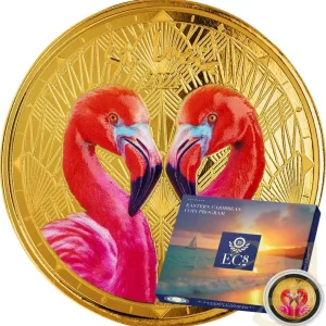 Aktuell 1 Unze Goldmünze EC8 St. Lucia - Flamingos 2024 - coloriert
